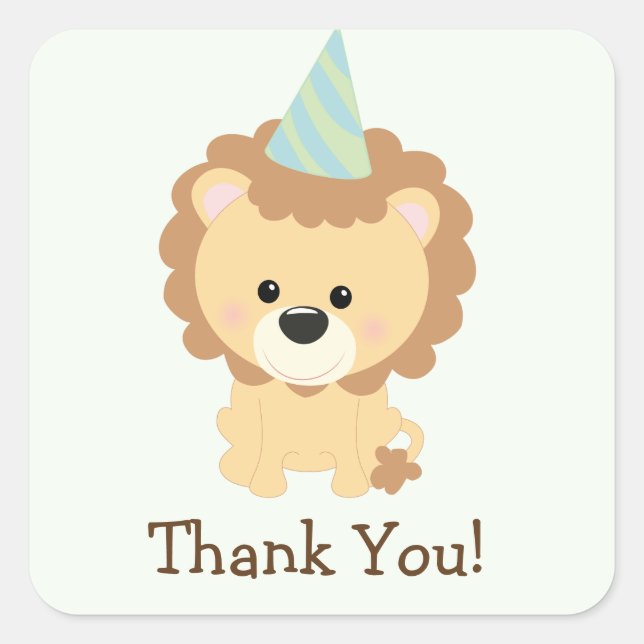 Cute Lion Jungle Animal Thank You Square Sticker (Front)