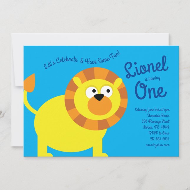 Cute Lion Kids 1st Birthday Party Invitations (Front)