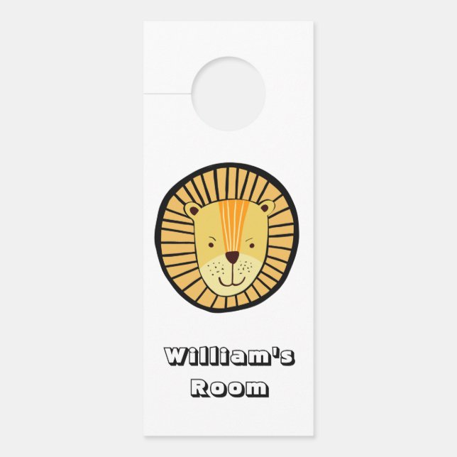 Cute Lion Kids Room personalized name Door Hanger (Front)