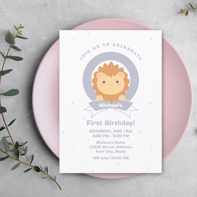 Cute Lion King of the Jungle Baby's First Birthday Invitation (Creator Uploaded)