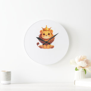 Cute Lion King [Product] Kawaii  Crown Animal Gift Large Clock