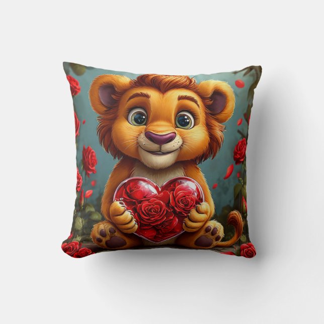 🦁❤️ Cute Lion Love Cozy Decor Gift ✨ Throw Pillow (Front)