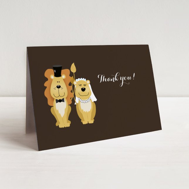Cute Lion Mariage Couple Carte de remerciements (Créateur téléchargé)