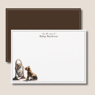 Cute Lion Mirror Walnut Brown Nursery Thank You  Card