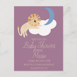 Cute Lion Moon Cloud Baby shower Invitation Postca