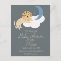 Cute Lion Moon Cloud Baby Shower Invitation