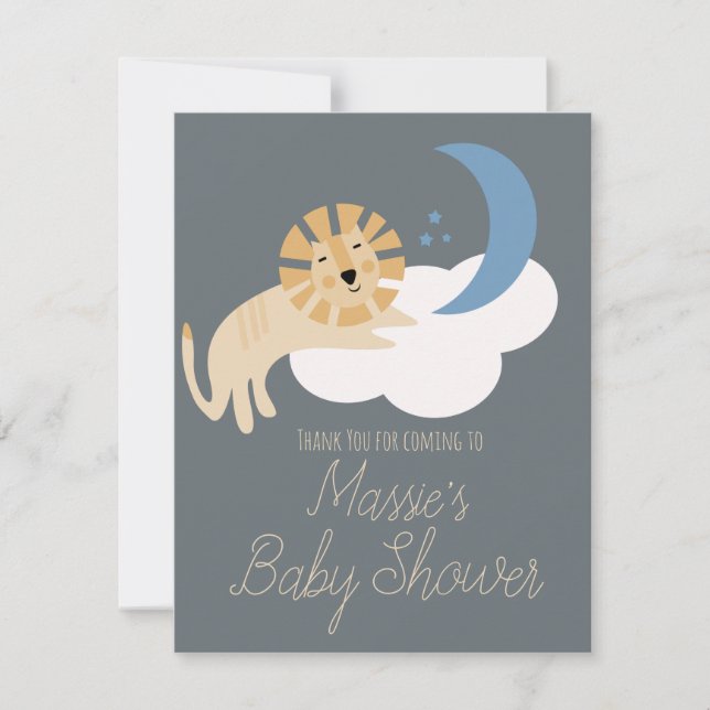 Cute Lion Moon Cloud Baby Shower Thank You Card (Front)