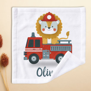 Cute Lion on a Fire Truck Personalized Wash Cloth