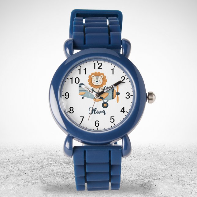 Cute Lion on Charming Airplane Personalized Watch (Creator Uploaded)