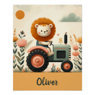 Cute Lion on Tractor Adventure Poster