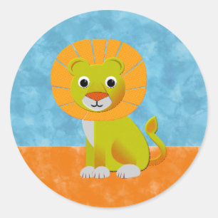 Cute Lion On Watercolor Background Classic Round Sticker