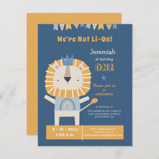 Cute Lion One Year Boy Birthday Party Invitation