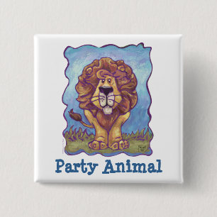 Cute Lion Party Animal 2 Inch Square Button