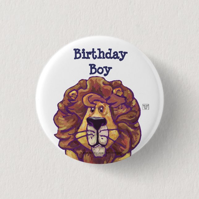Cute Lion Party Centre Birthday Boy 1 Inch Round Button (Front)