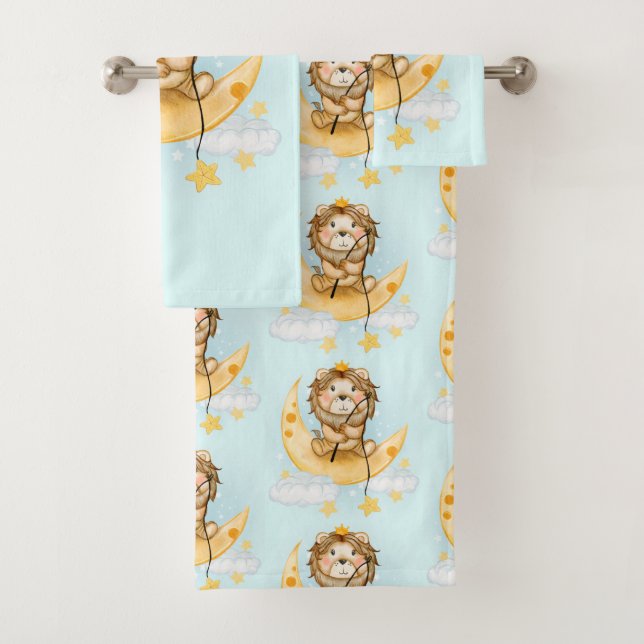 Cute Lion Pêche sur l'aquarelle de la lune (En situation)