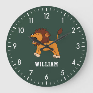Cute Lion Personalized Custom Name Back To School Large Clock