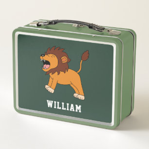 Cute Lion Personalized Custom Name Back To School Metal Lunch Box