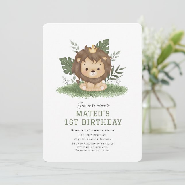 Cute Lion Safari animals birthday invitation (Standing Front)