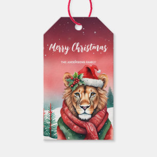 Cute Lion Safari Santa Christmas party Snow kids Gift Tags