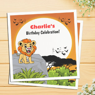 Cute Lion Safari Tropical Jungle Cartoon Birthday Napkin