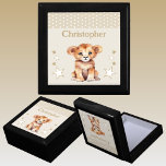 Cute lion stars add name brown keepsake gift box<br><div class="desc">Keepsake Gift Box for children.
Personalize with a name.
Featuring a cute lion,  polka dots and stars with the colours brown and white.</div>