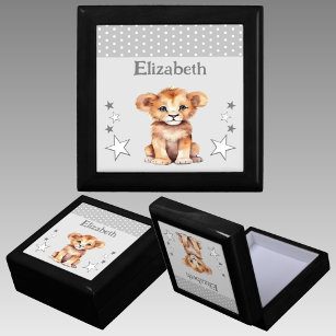 Cute lion stars add name grey keepsake gift box