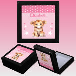 Cute lion stars add name pink keepsake gift box<br><div class="desc">Keepsake Gift Box for children.
Personalize with a name.
Featuring a cute lion,  polka dots and stars with the colours pink and white.</div>