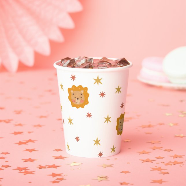 Cute lion & stars. Funny safari baby kids birthday Paper Cups (Insitu)