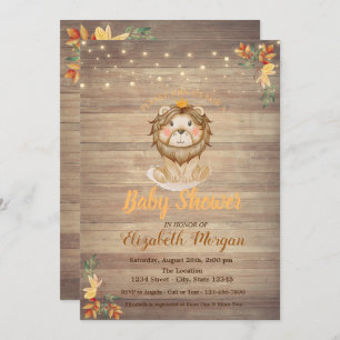 Cute Lion String Lights,Wood Texture Baby Shower Invitation