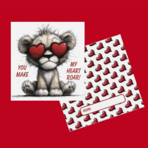 Cute Lion Valentine Card “You Make My Heart Roar"
