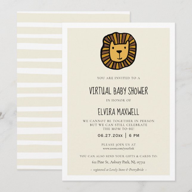Cute lion Virtual Baby shower Invitation (Front/Back)