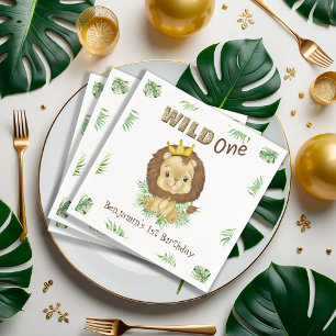 Cute Lion Watercolor 1st Birthday Theme Wild One Napkin