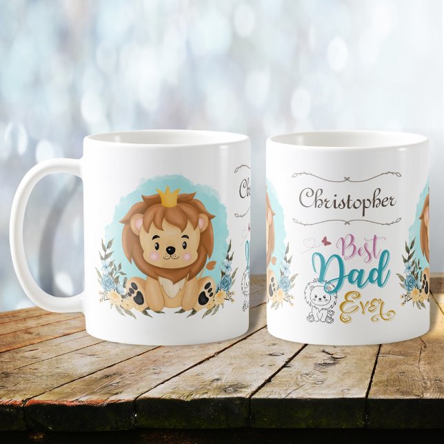 Cute Lion Wearing Crown Best Dad Ever Personalized Coffee Mug (Creator Uploaded)