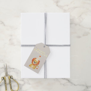 Cute Lion Wearing Party Hat Birthday Banner Roar Gift Tags