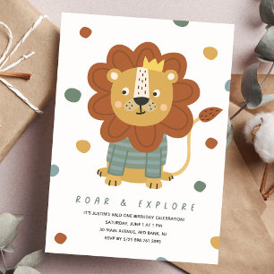 Cute Lion Wild One Animals Party 1st Birthday Invitation