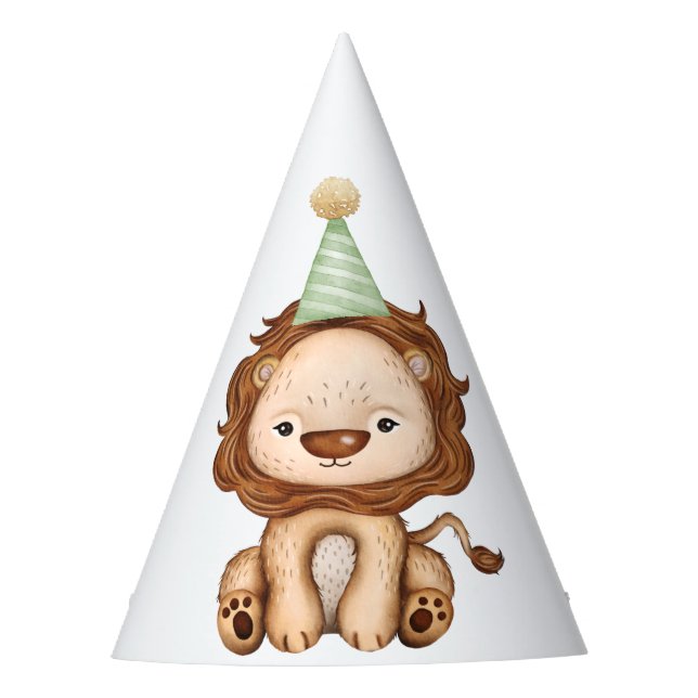 Cute Lion Wild One Jungle Animal Birthday Boy Party Hat (Front)