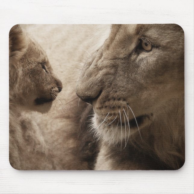 Cute Lioness and Playful Cub Mouse Pad (Front)