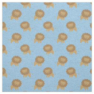 Cute Lions on Baby Blue Fabric