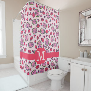Cute Lips Kisses & Heart Doodles Pattern Monogram
