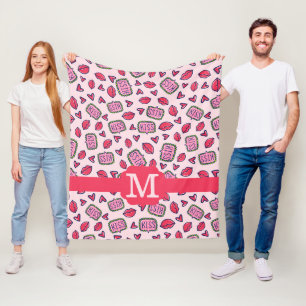 Cute Lips Kisses & Heart Doodles Pattern Monogram Fleece Blanket