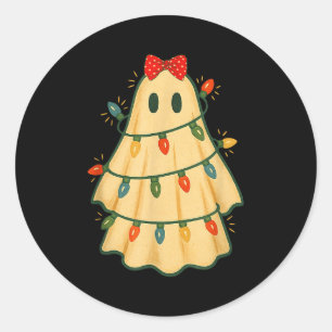 Cute Lit Ghost Christmas Tree Funny Gift Halloween Classic Round Sticker