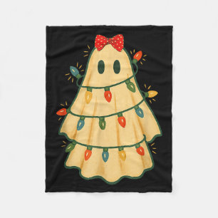 Cute Lit Ghost Christmas Tree Funny Gift Halloween Fleece Blanket