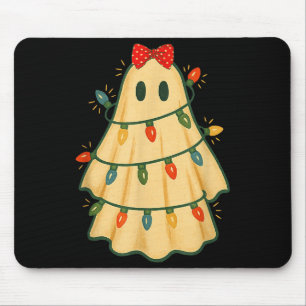 Cute Lit Ghost Christmas Tree Funny Gift Halloween Mouse Pad