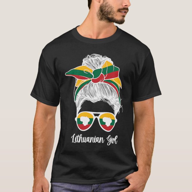 Cute Lithuanian Girl Lithuania Flag Lithuanian Her T-Shirt (Front)