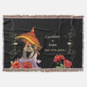 Cute litte fairy  with mushroom. throw blanket