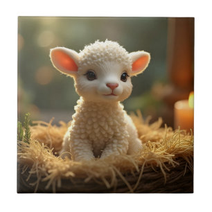 CUTE LITTE LAMB IN THE MANGER TILE