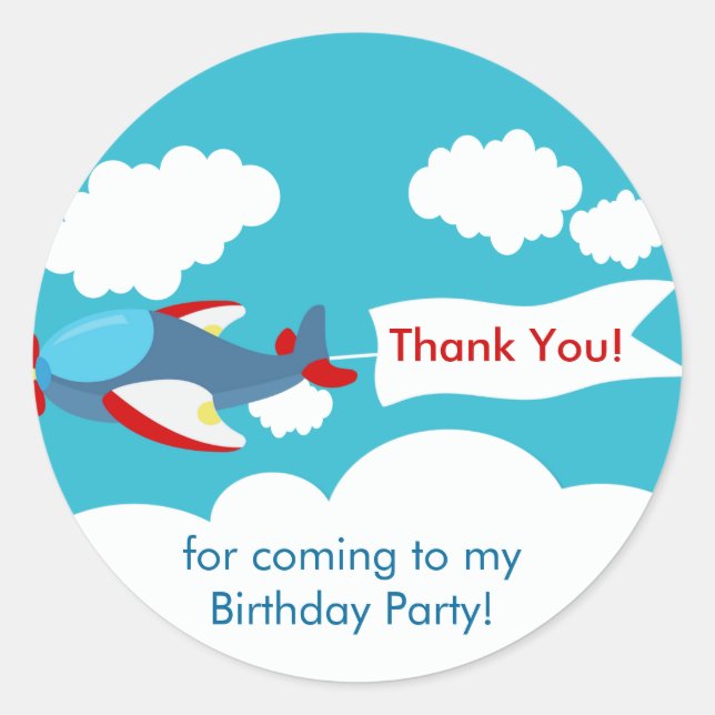 Cute Little Airplane Boy Birthday Sticker (Front)