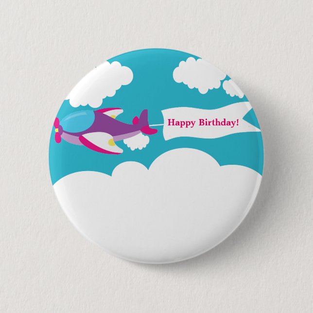 Cute Little Airplane Girl Birthday Button (Front)