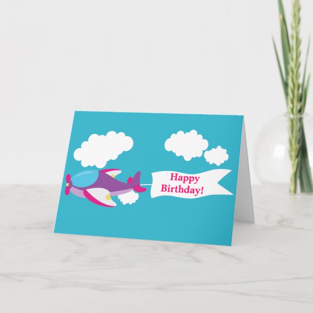 Cute Little Airplane Girl Greeting Card (Front)