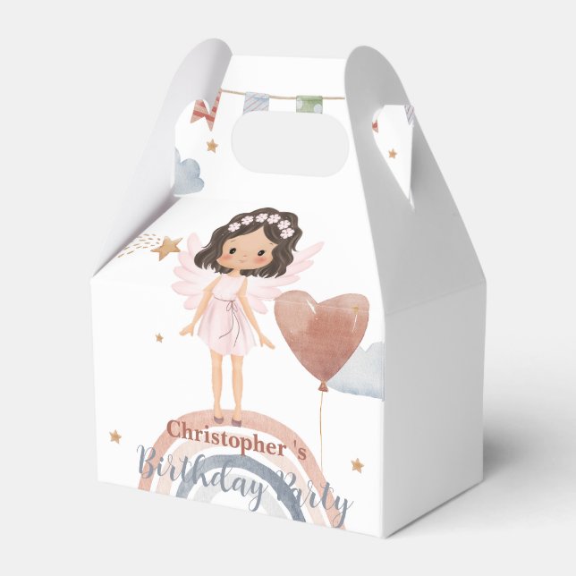 Cute Little angel afro girls Balloon Birthday Favor Box (Back Side)